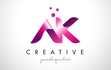 AK mektup Logo tasarımı ile mor renk ve noktalar