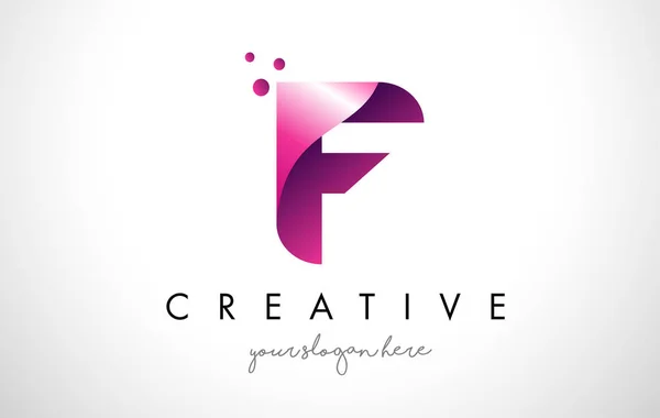 F Lettre Logo Design avec des couleurs violettes et des points — Image vectorielle