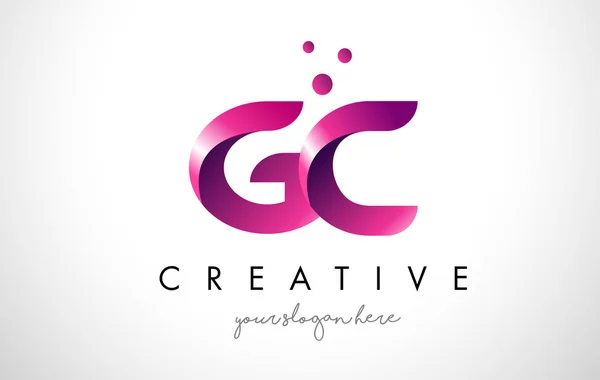 GC Lettre Logo Design avec des couleurs violettes et des points — Image vectorielle