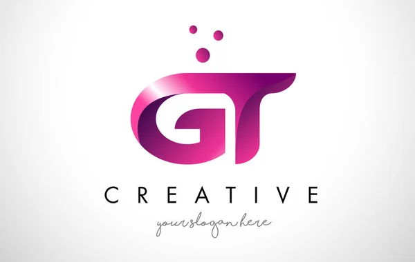 Gt betűvel Logo Design a lila színeket és pontok — Stock Vector