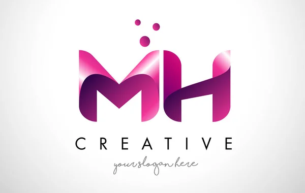 Mh Brief Logo-Design mit lila Farben und Punkten — Stockvektor