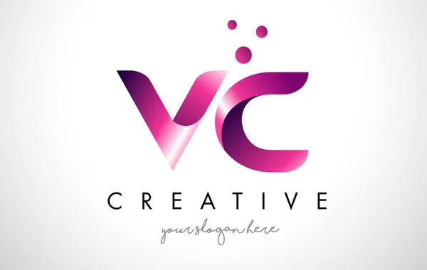 VC Letter Logo Design with Purple Colors and Dots — Stock Vector