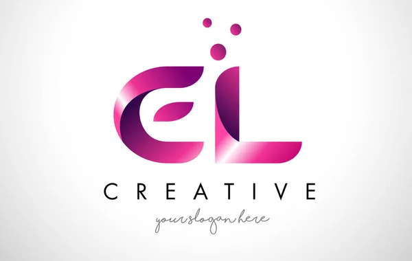 EL Lettre Logo Design avec des couleurs violettes et des points — Image vectorielle