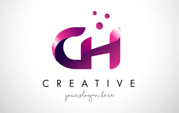 CH brev Logotypdesign med lila färger och prickar — Stock vektor