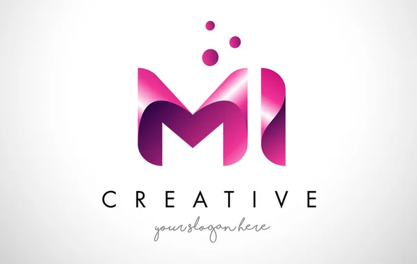 Logo lettera MI Design con colori viola e punti — Vettoriale Stock