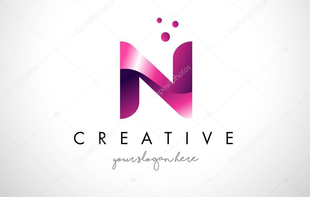 N Letter Logo Design Template with Purple Colors and Dots
