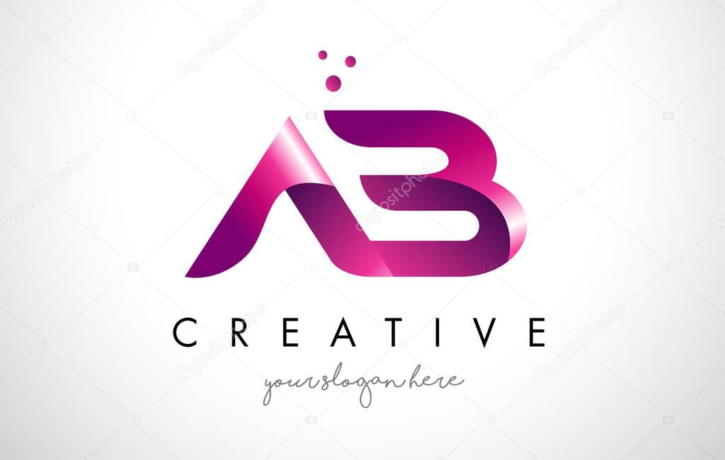AB Letter Logo Design Template with Purple Colors and Dots