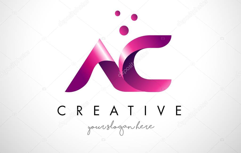 AC Letter Logo Design Template with Purple Colors and Dots