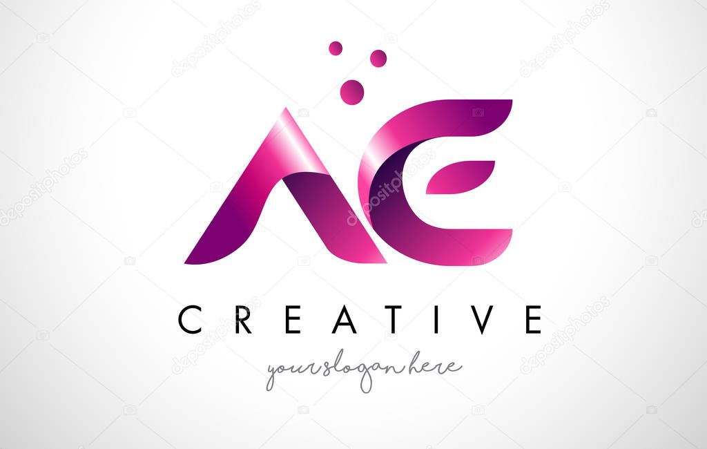AE Letter Logo Design Template with Purple Colors and Dots