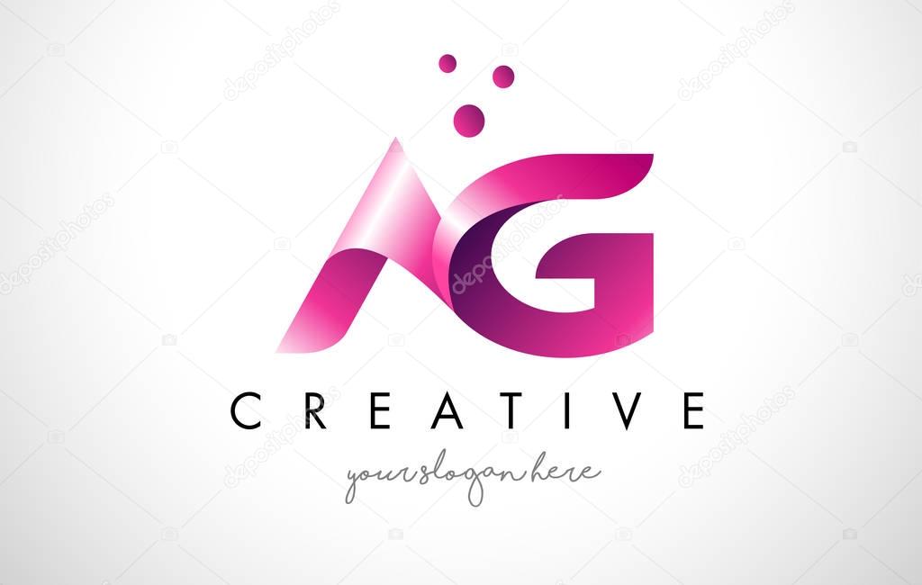 AG Letter Logo Design Template with Purple Colors and Dots