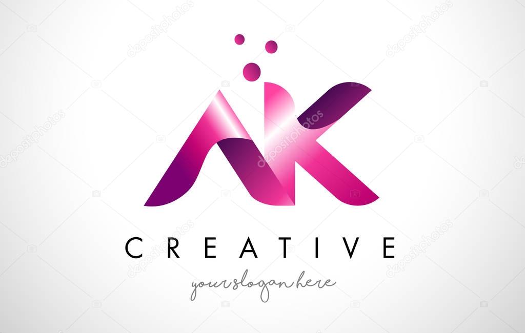 AK Letter Logo Design Template with Purple Colors and Dots