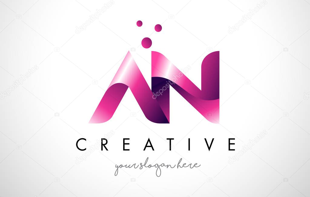 AN Letter Logo Design Template with Purple Colors and Dots