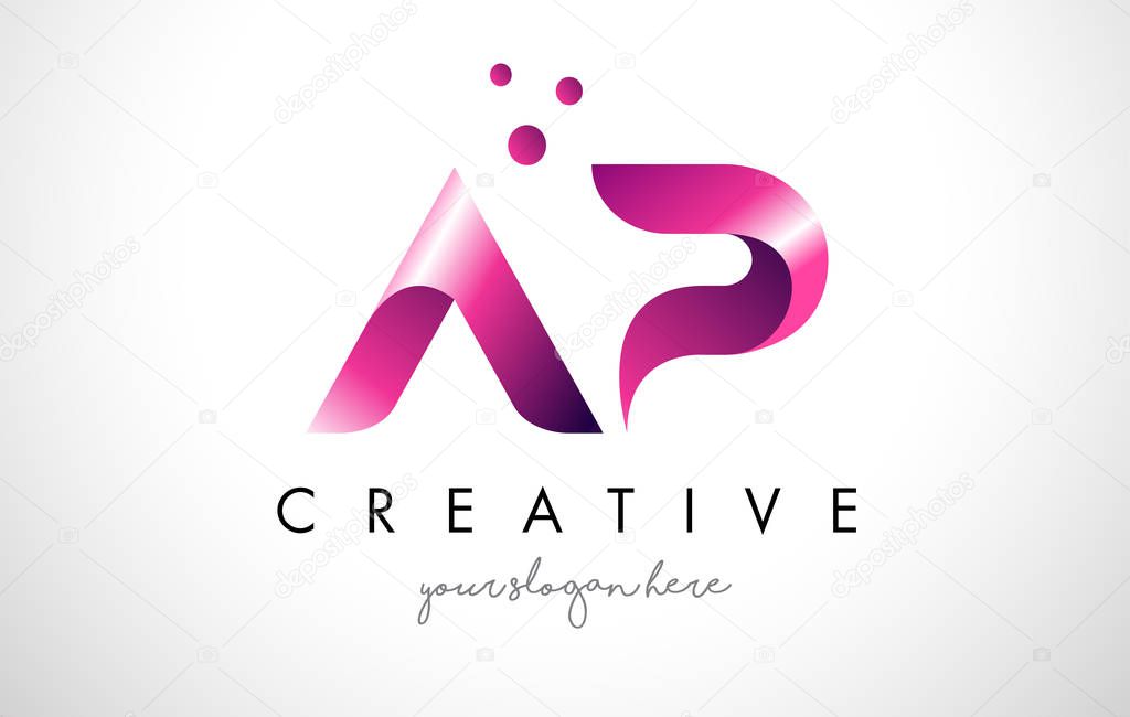 AP Letter Logo Design Template with Purple Colors and Dots