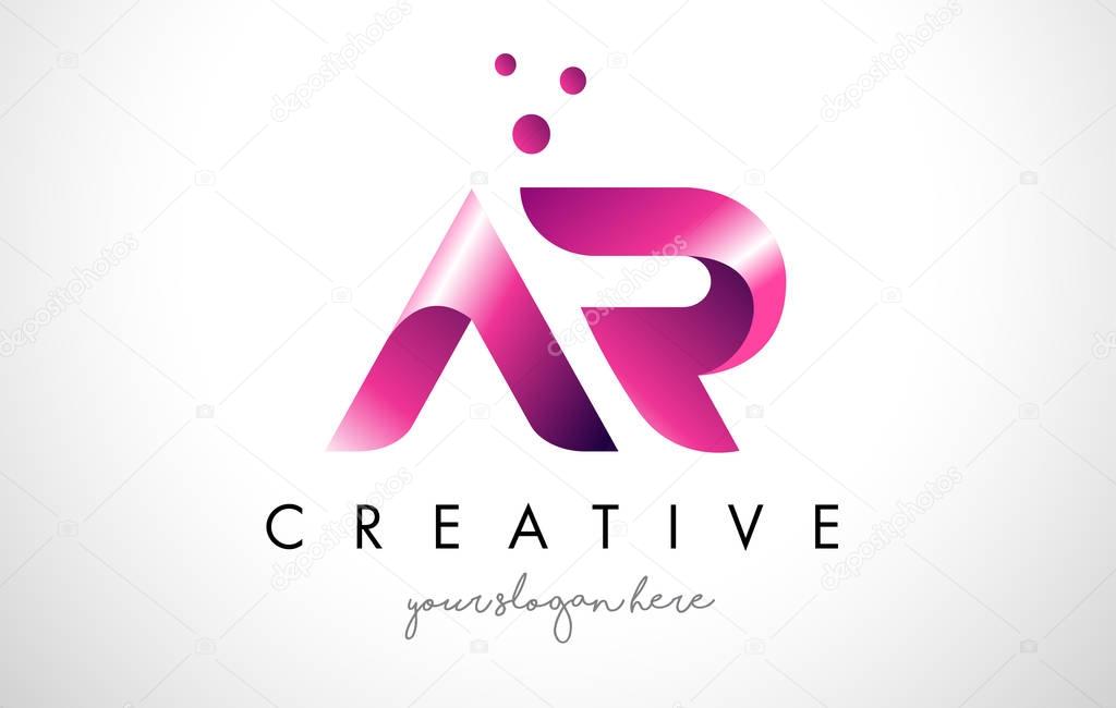 AR Letter Logo Design Template with Purple Colors and Dots