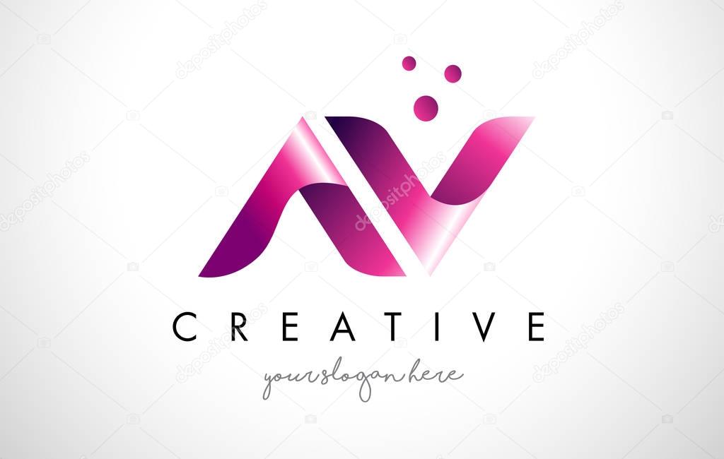 AV Letter Logo Design with Purple Colors and Dots