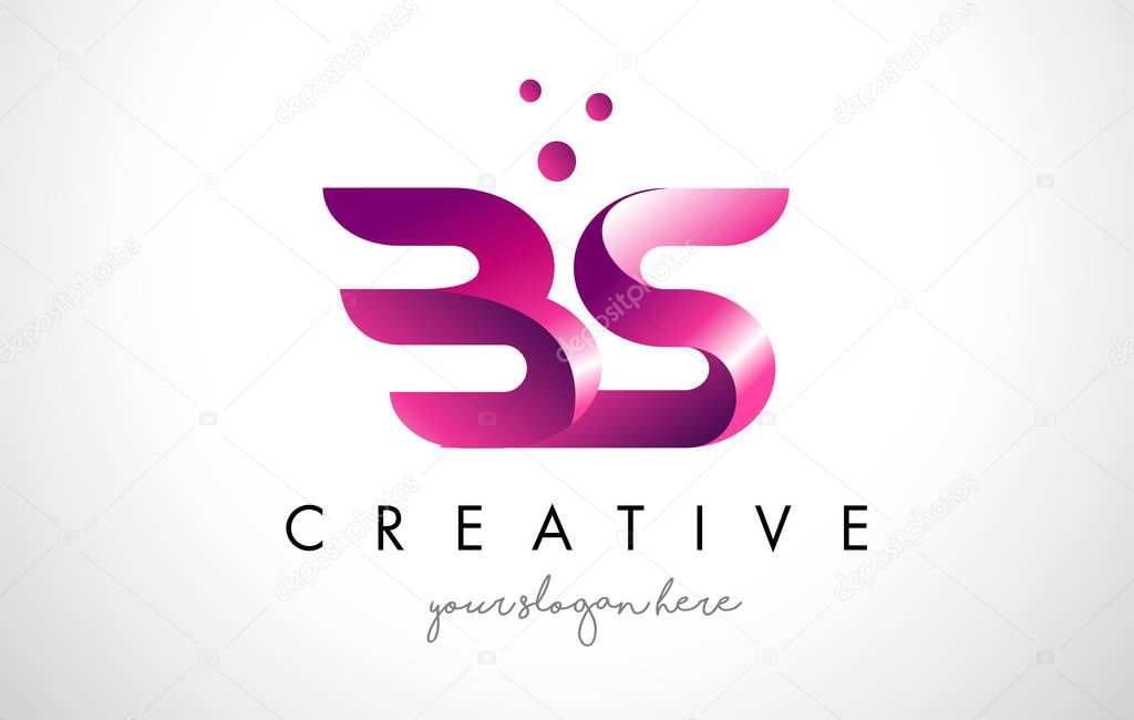 BS Letter Logo Design Template with Purple Colors and Dots