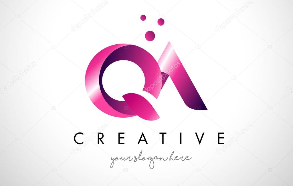 QA Letter Logo Design Template with Purple Colors and Dots