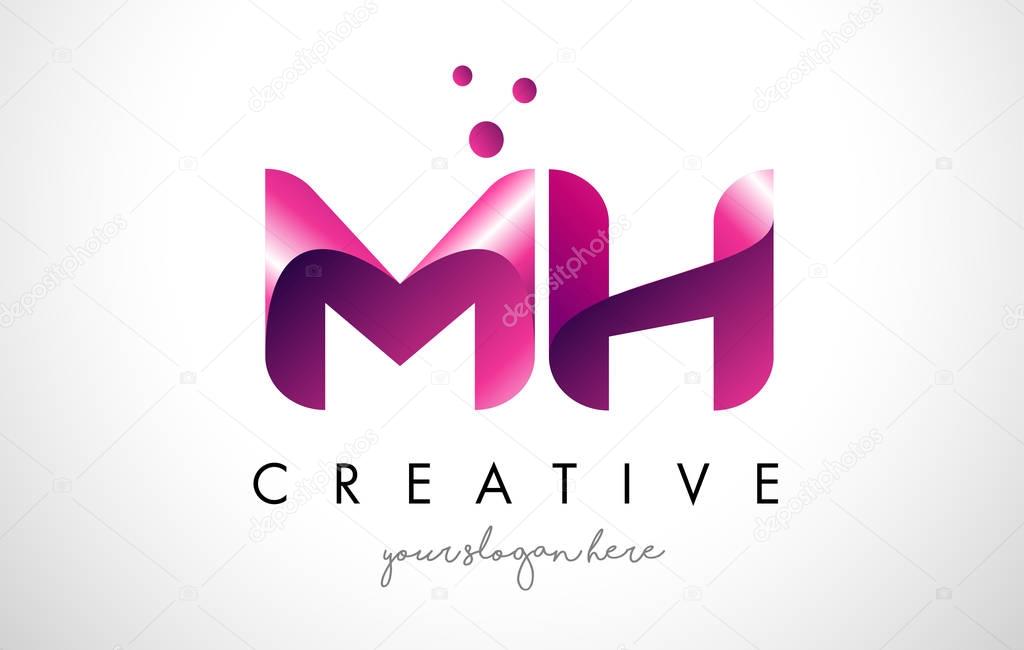 MH Letter Logo Design Template with Purple Colors and Dots