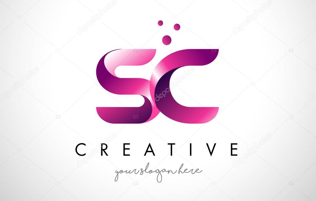 SC Letter Logo Design Template with Purple Colors and Dots