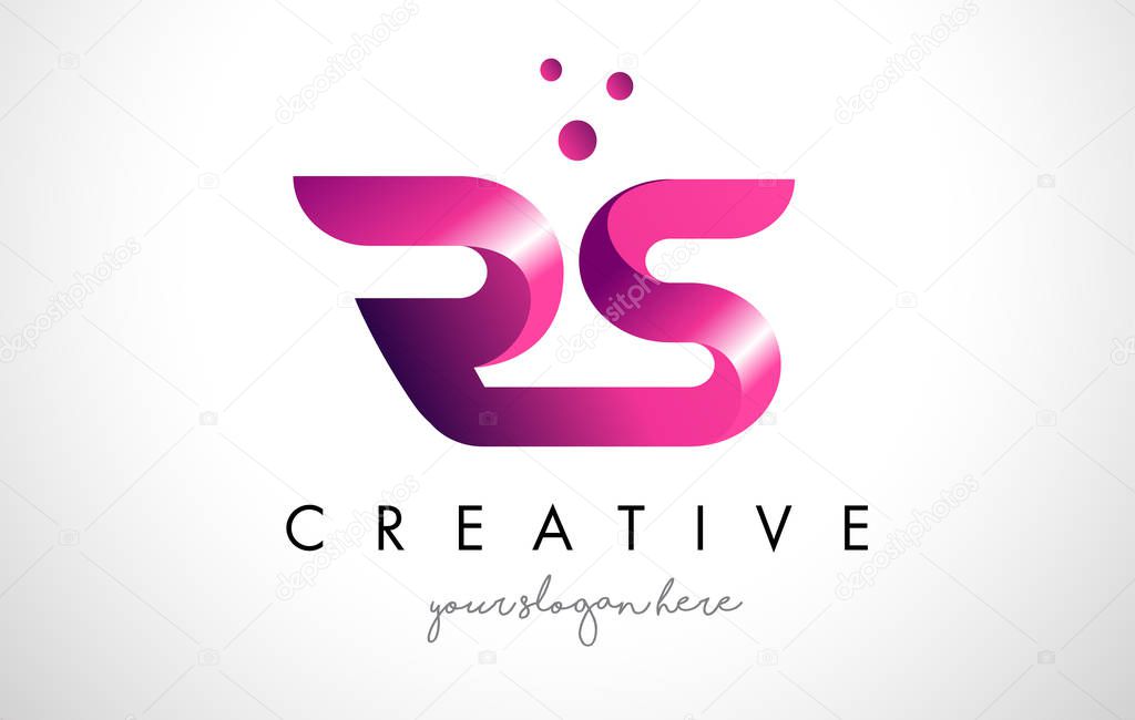 RS Letter Logo Design Template with Purple Colors and Dots