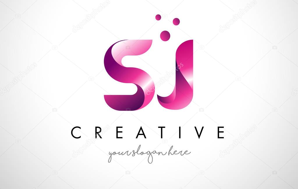 SJ Letter Logo Design Template with Purple Colors and Dots