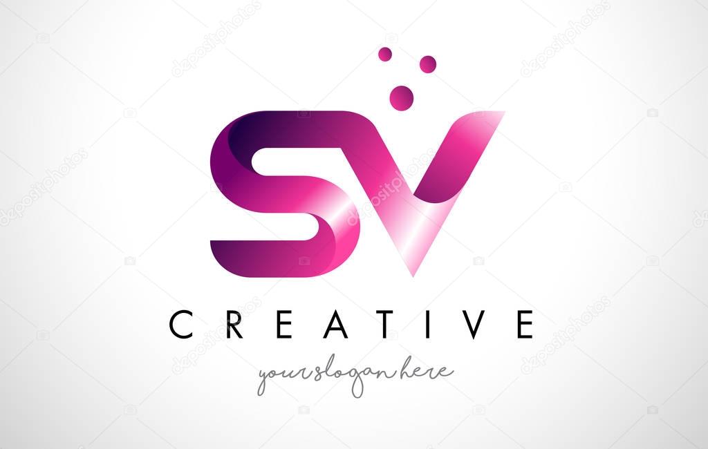 SV Letter Logo Design Template with Purple Colors and Dots