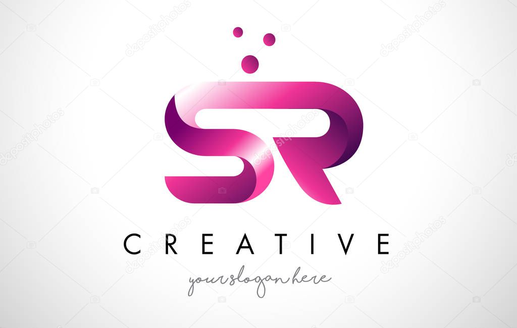 SR Letter Logo Design Template with Purple Colors and Dots