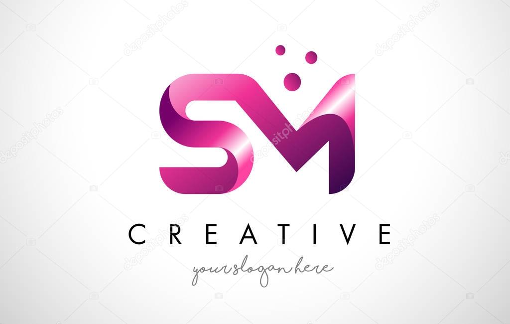 SM Letter Logo Design with Purple Colors and Dots
