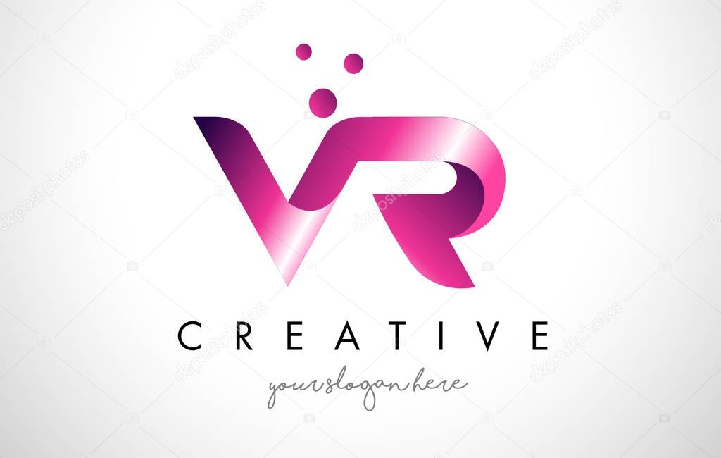 VR Letter Logo Design Template with Purple Colors and Dots