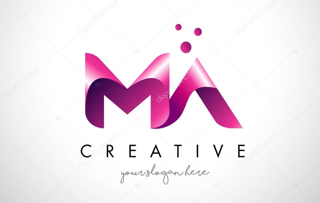 MA Letter Logo Design Template with Purple Colors and Dots