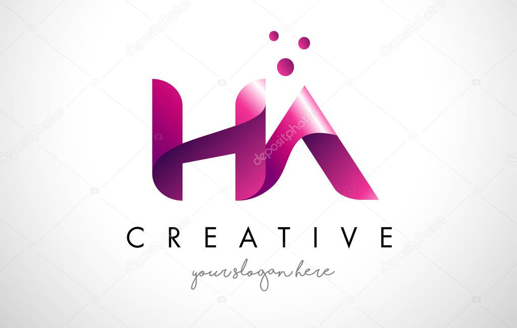 HA Letter Logo Design Template with Purple Colors and Dots