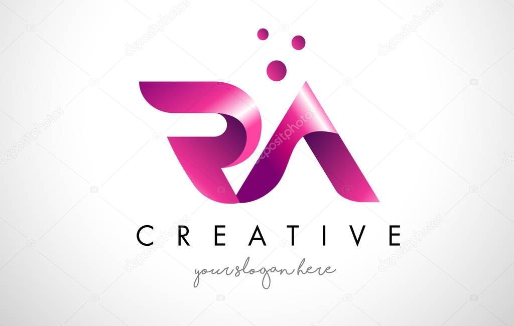 RA Letter Logo Design Template with Purple Colors and Dots