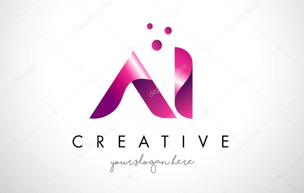 IA Letter Logo Design Template with Purple Colors and Dots