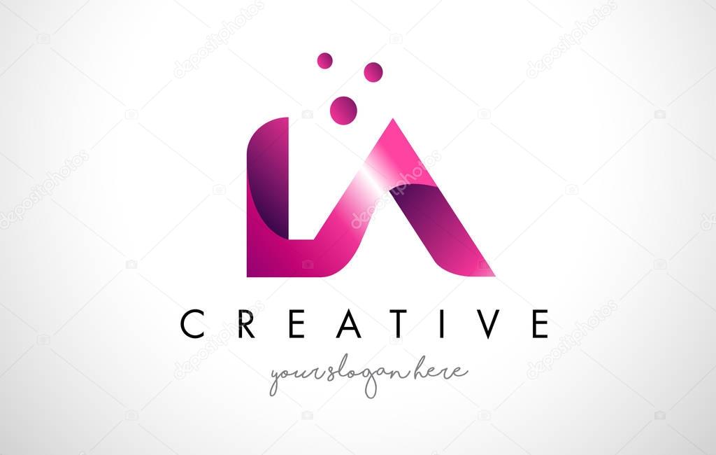 LA Letter Logo Design Template with Purple Colors and Dots