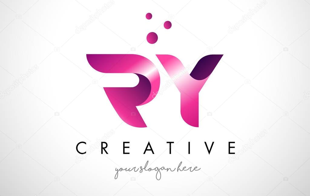 RY Letter Logo Design Template with Purple Colors and Dots