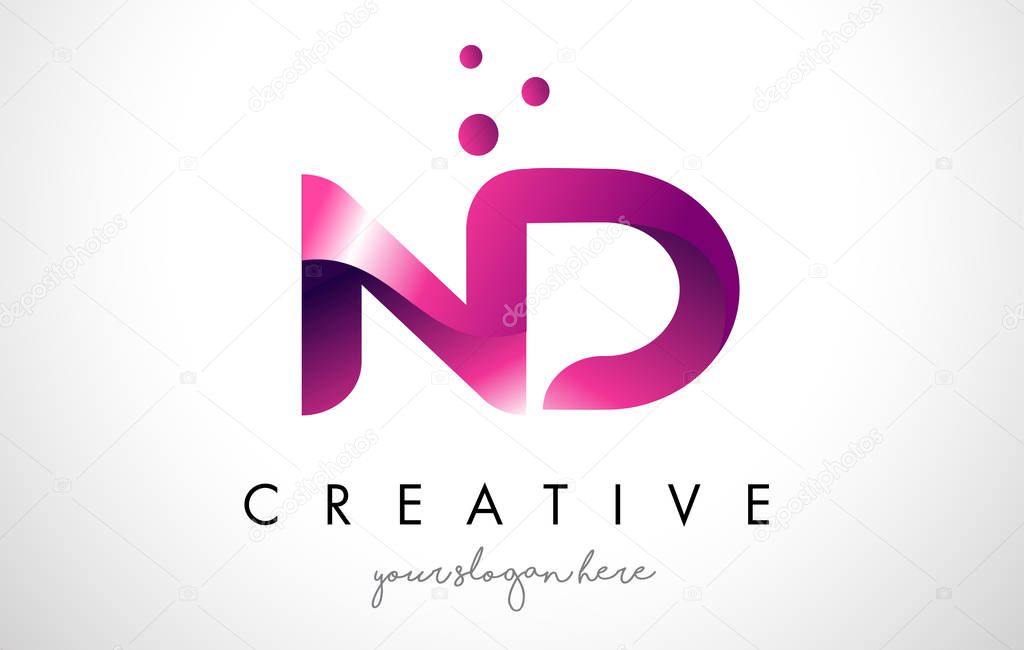 ND Letter Logo Design Template with Purple Colors and Dots