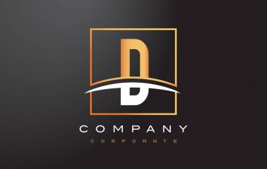 D altın harf Logo tasarımı ile altın Meydanı ve Swoosh.