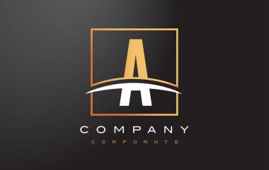 Altın kare altın harf Logo tasarımı ve Swoosh.