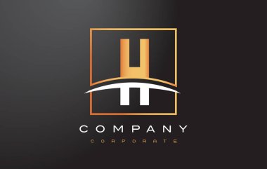 H altın harf Logo tasarımı ile altın Meydanı ve Swoosh.