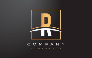 R altın harf Logo tasarımı ile altın Meydanı ve Swoosh.