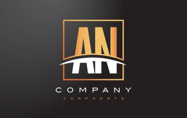 Bir altın kare bir N altın harf Logo tasarımı ve Swoosh.