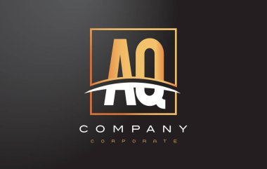 AQ bir Q altın harf Logo tasarımı ile altın Meydanı ve Swoosh.