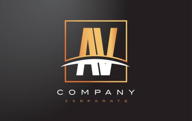 AV V altın harf Logo tasarımı ile altın Meydanı ve Swoosh.