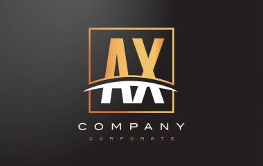 Bir X altın harf Logo tasarımı altın kare ax ve Swoosh.