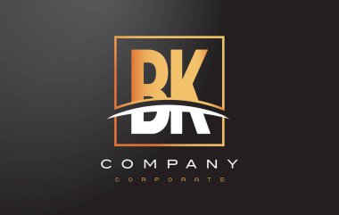 BK B K altın harf Logo tasarımı ile altın Meydanı ve Swoosh.