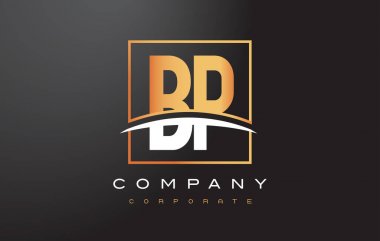 BP B P altın harf Logo tasarımı ile altın Meydanı ve Swoosh.