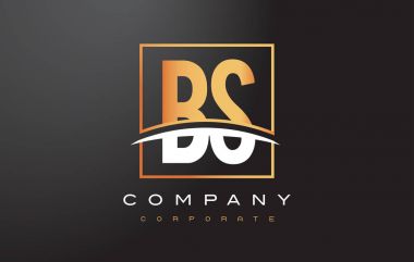 BS B S altın harf Logo tasarımı ile altın Meydanı ve Swoosh.