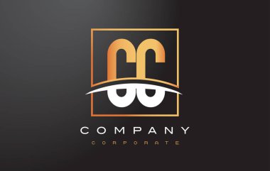 CC C C altın harf Logo tasarımı ile altın Meydanı ve Swoosh.