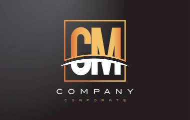 Cm C M altın harf Logo tasarımı ile altın Meydanı ve Swoosh.