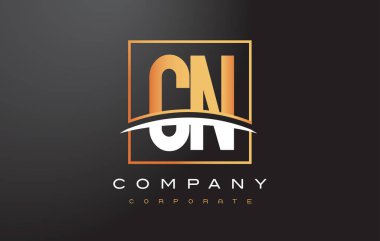 CN C N altın harf Logo tasarımı ile altın Meydanı ve Swoosh.